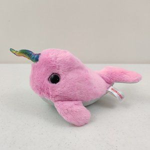 Aurora Narwhal Plush Glittery Eyes Whale Pink Stuffed Animal Toy